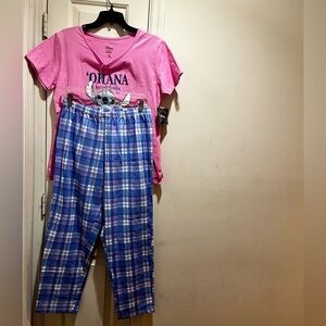 NWT Disney’s Ohana Means Family 2-Piece Pink and Blue Pajama set